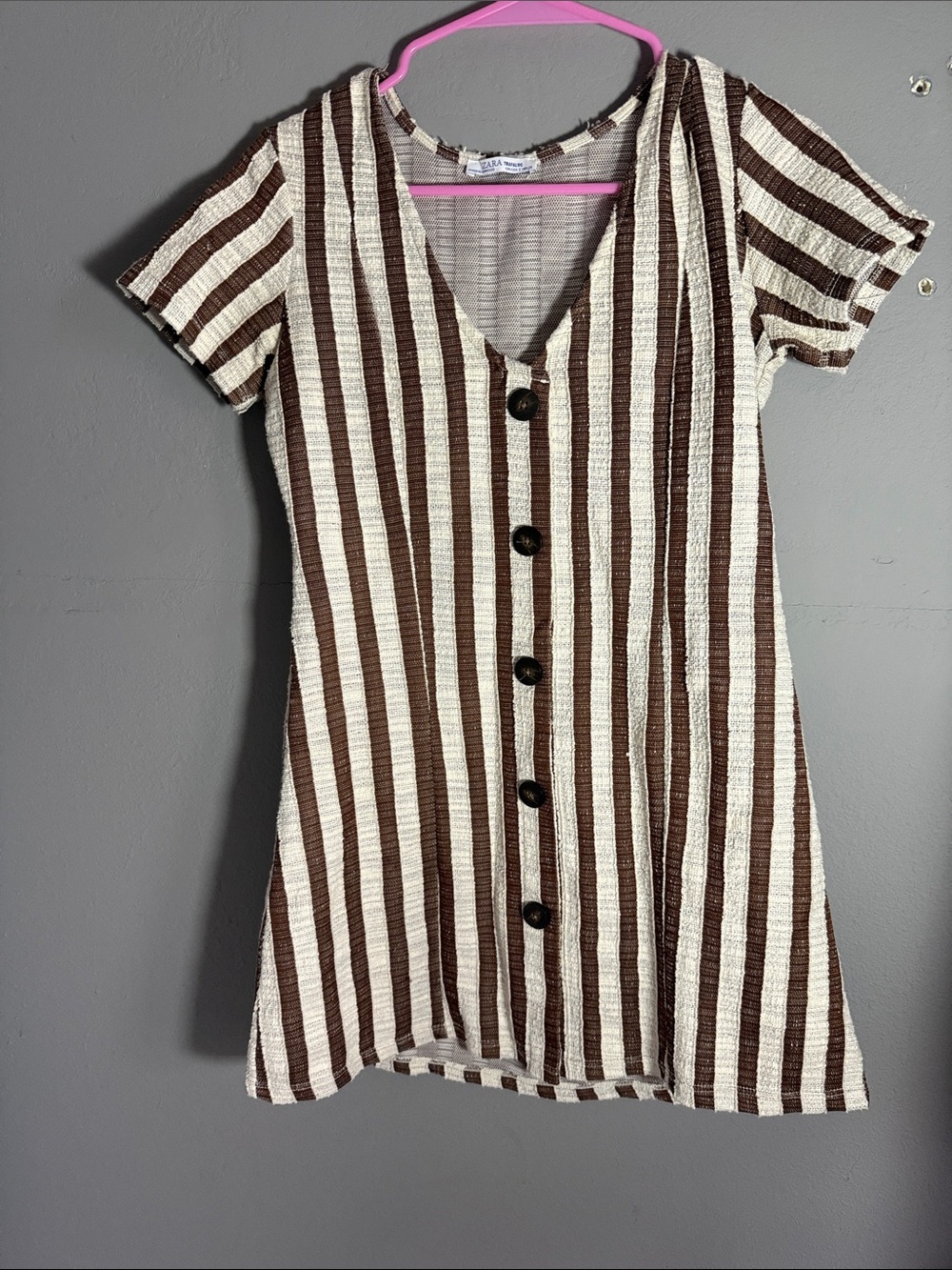 Zara brown and crème stripped dress